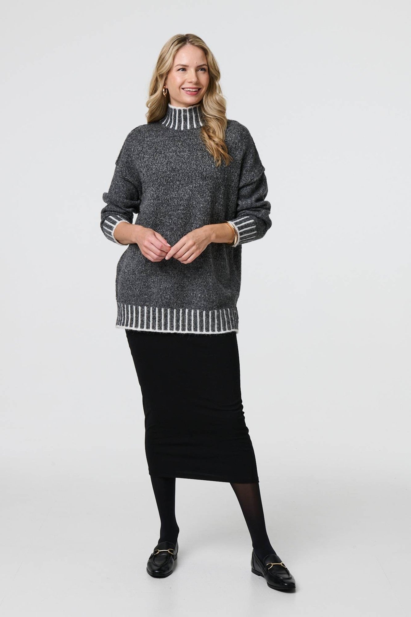 Women's Grey Knit Jumper Sweater | Soft & Cozy Pullover for Fall & Winter | Perfect for Casual Outfits & Layering