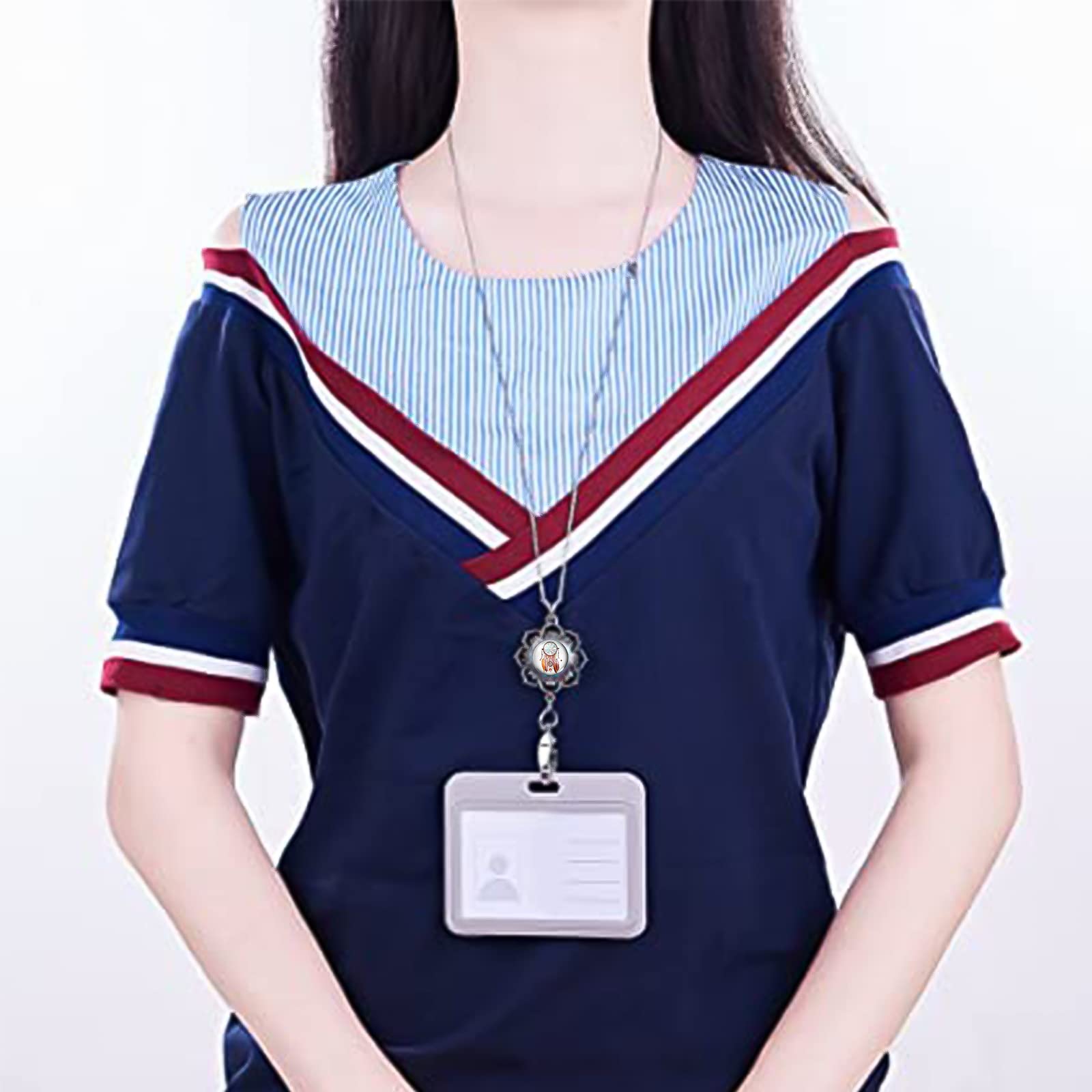 Teacher Lanyards for ID Badges - 12Pcs Stainless Steel Chain with Snap Buttons for Office & Keys