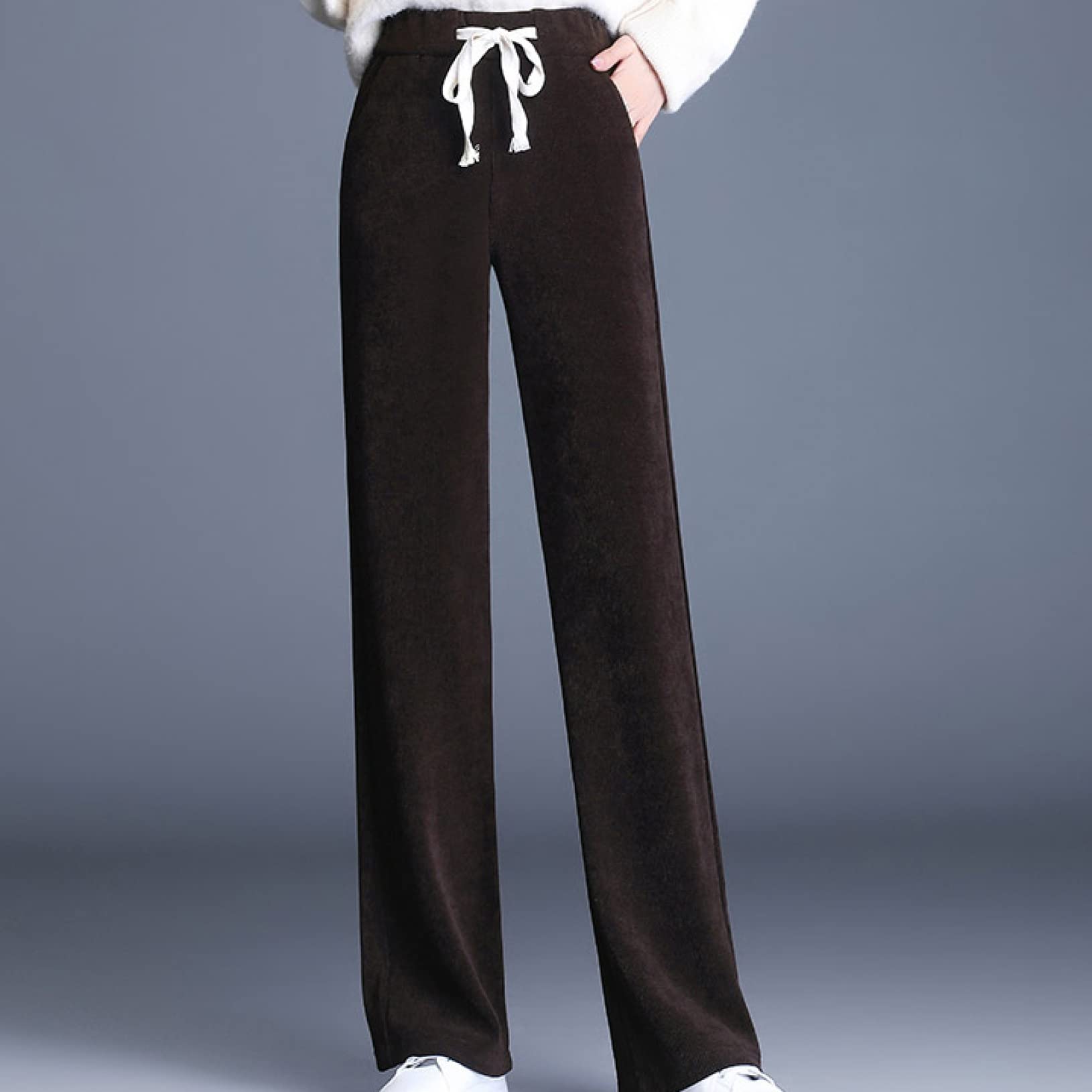 KKONION Women's Wide Leg Loose Comfortable Pants with Pockets - Straight Leg Trousers for Vacation, Work & Casual Wear - Breathable Long Pants for Office, Travel & Everyday Use