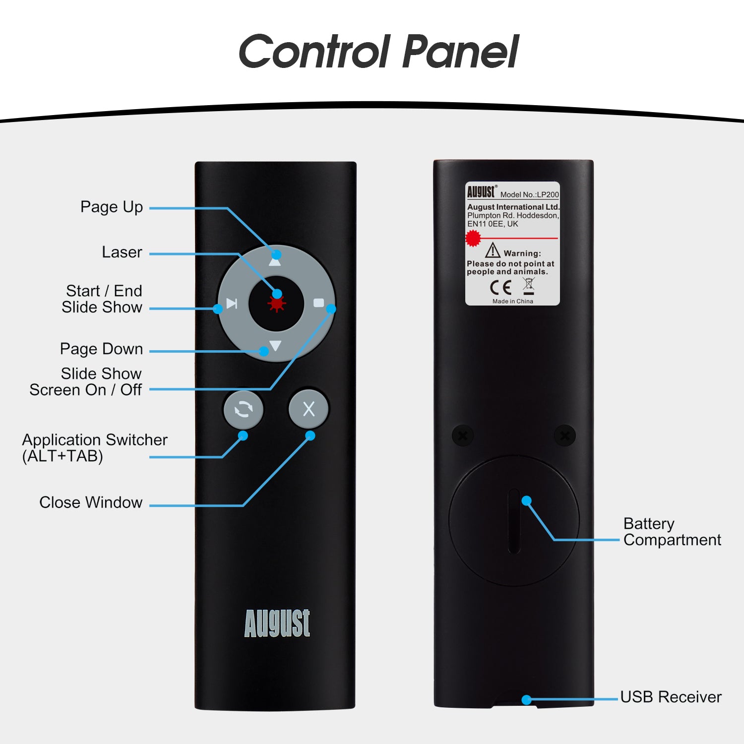 Refurbished August LP200 Presentation Remote with Shortcut Keys - ALT TAB PPT Clicker for PowerPoint Presentations, Business Meetings & Online Teaching