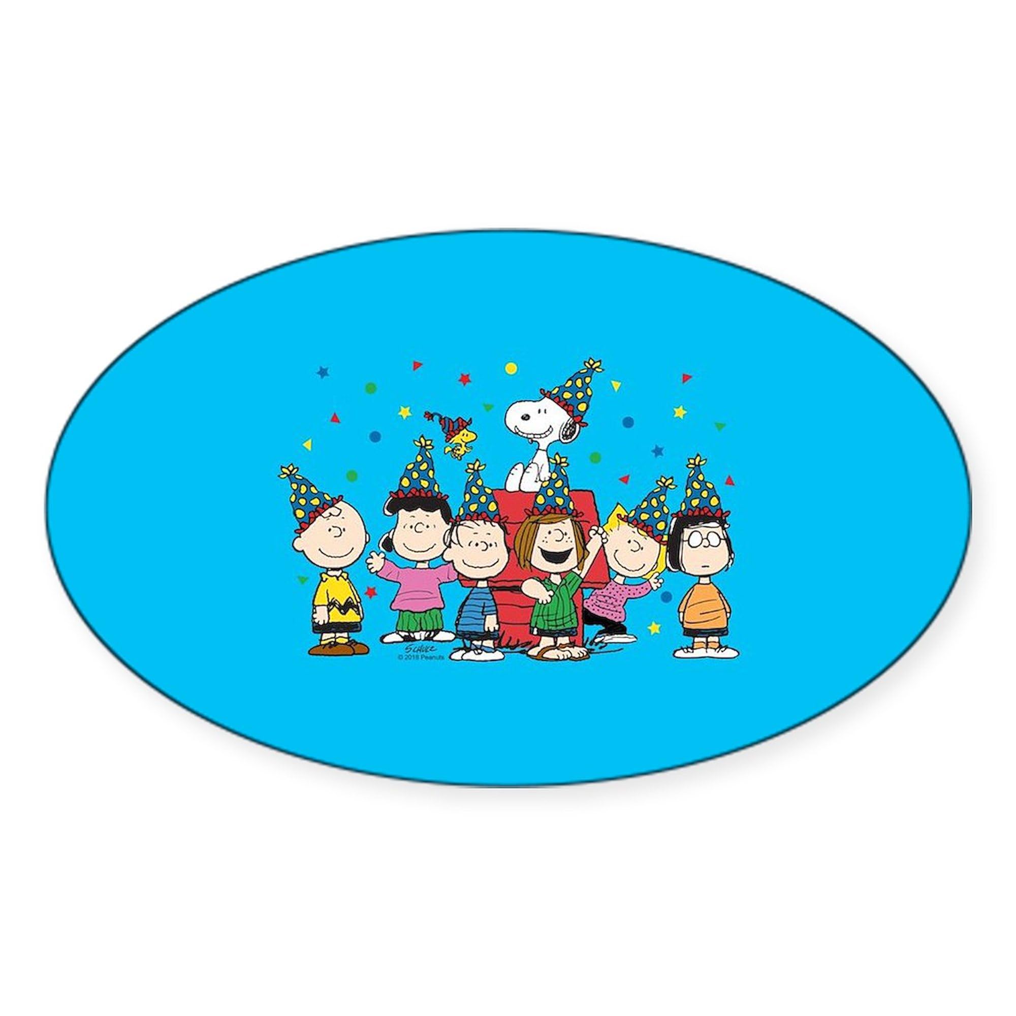 Peanuts Gang Birthday Oval Car Bumper Stickers (10-Pack) - Fun Decals for Cars, Windows, Laptops & Gifts | Snoopy & Charlie Brown Party Decorations