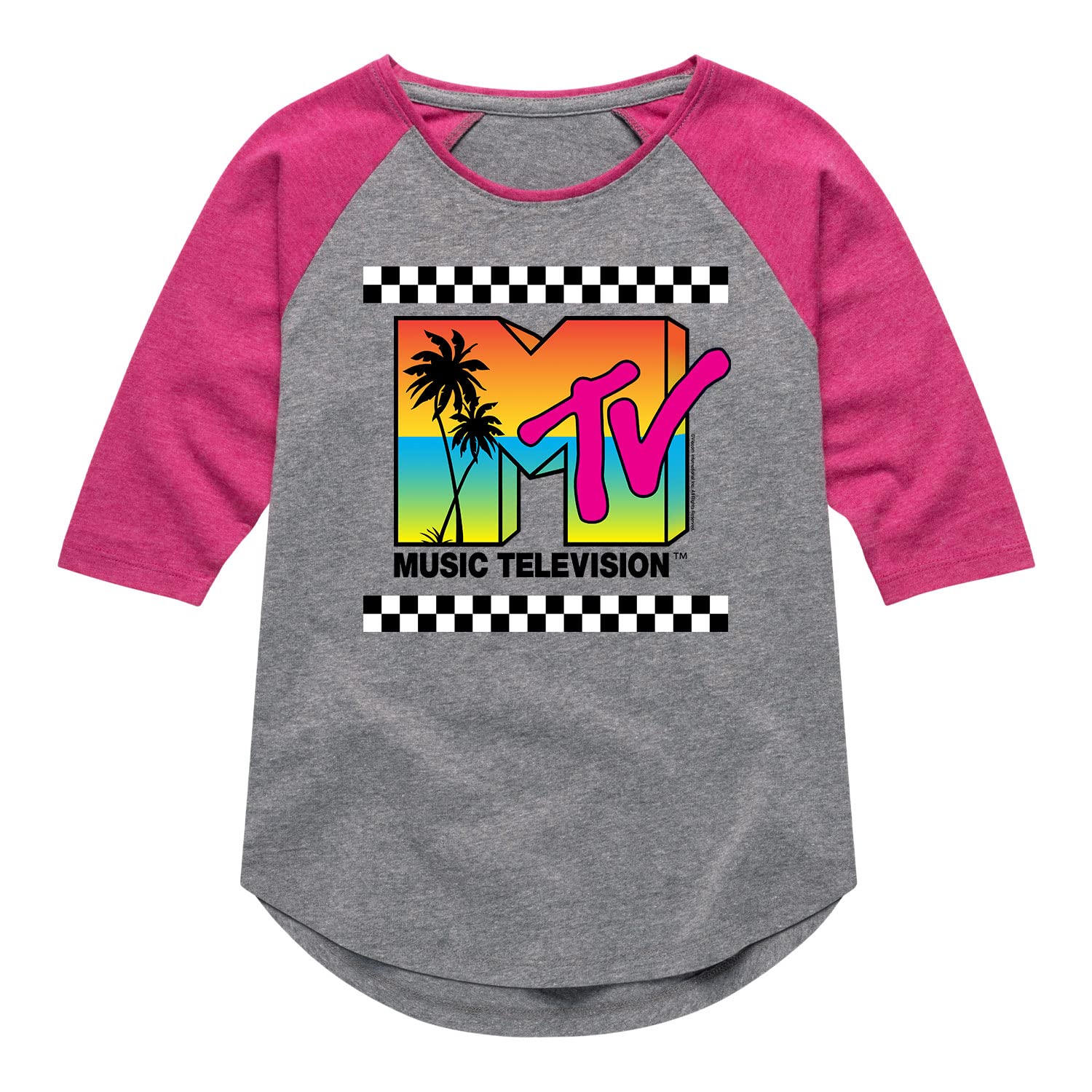 MTV Sunset Girls Shirt Tail Raglan Tee - Vintage Inspired Casual Top for Women - Perfect for Concerts, Parties & Everyday Wear