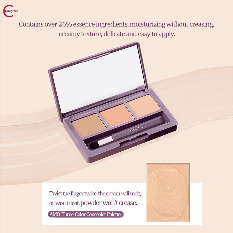 AMORTALS Perfect Skin 3-Color Concealer Palette - Lightweight, Full Coverage for Dark Circles & Blemishes - Ideal for Everyday Makeup & Professional Contouring