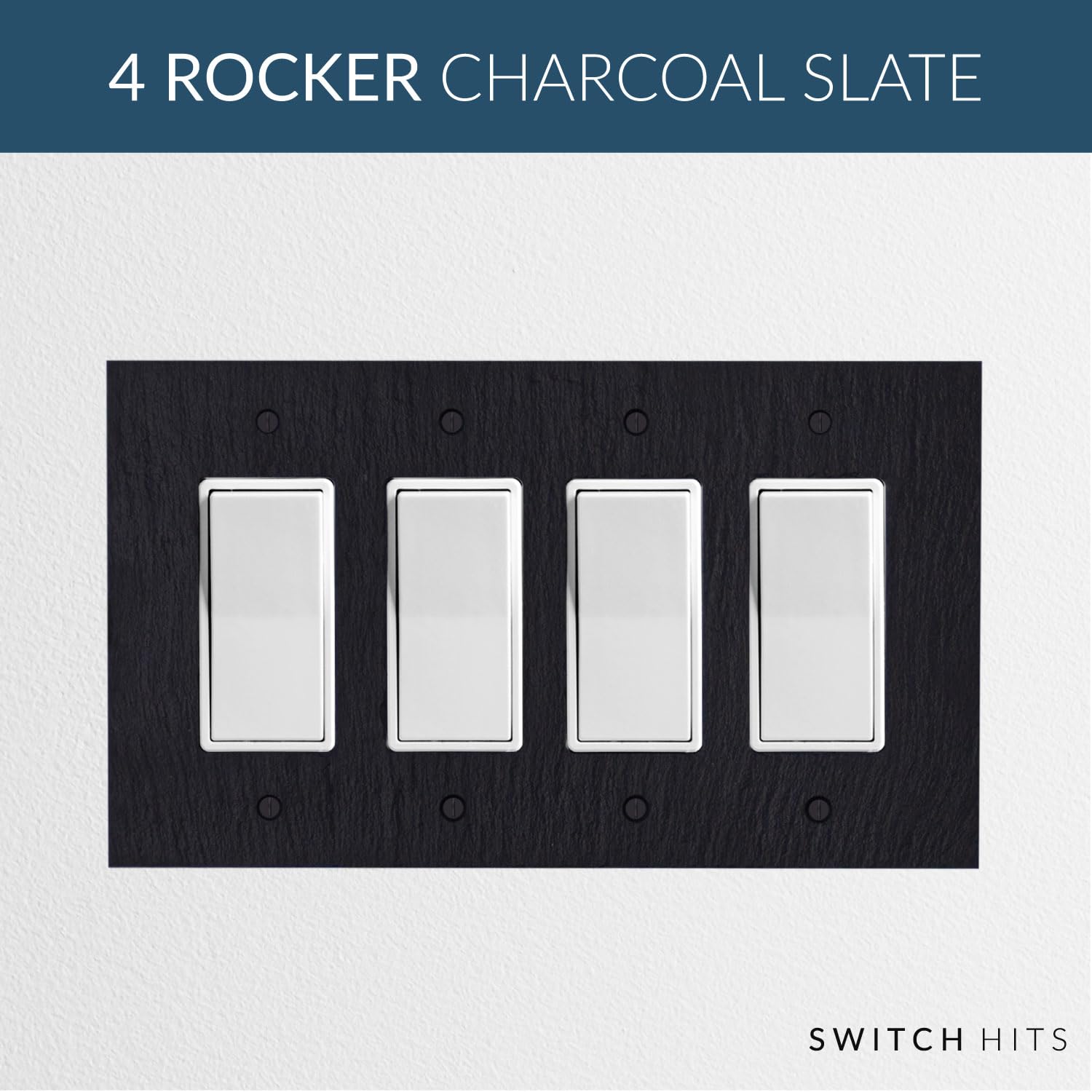 4 Gang GFCI Rocker Switch Plate Outlet Wall Cover - Decora Quad Decorator Light Switch Faceplate in Vermont Slate Charcoal (8.5” W x 5” H) - Perfect for Home Renovation, Office Upgrade & Commercial Spaces