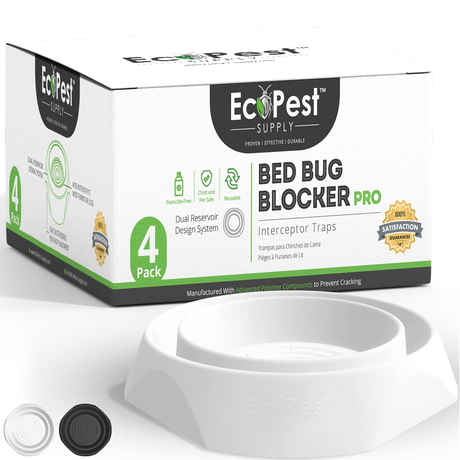 Bed Bug Interceptors 4 Pack - Bed Bug Blocker Pro Interceptor Traps (White) | Insect Trap, Monitor & Detector for Bed Legs | Prevent Bed Bug Infestations in Homes, Hotels & Dorm Rooms