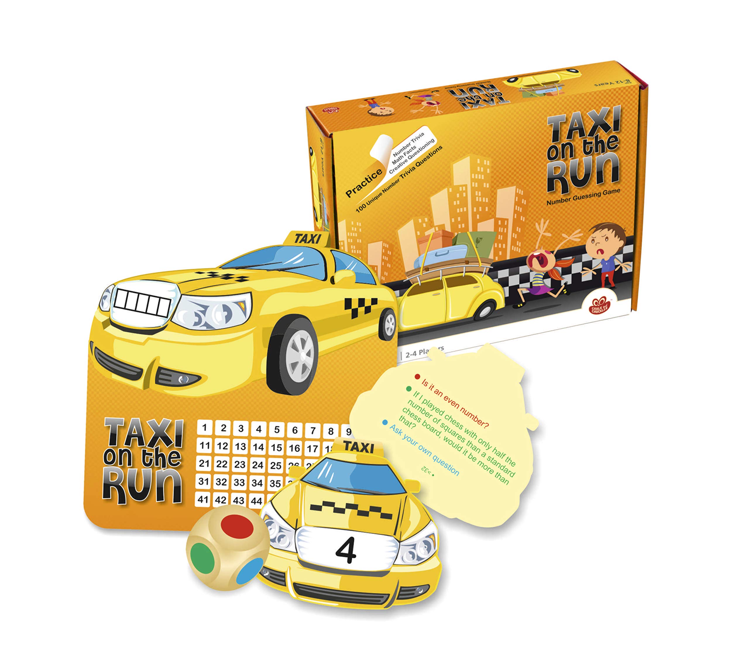 Chalk and Chuckles CC-022 Taxi on The Run - Fun Family Board Game for Kids Ages 5+ - Educational Car Racing Game for Birthday Parties & Indoor Playtime