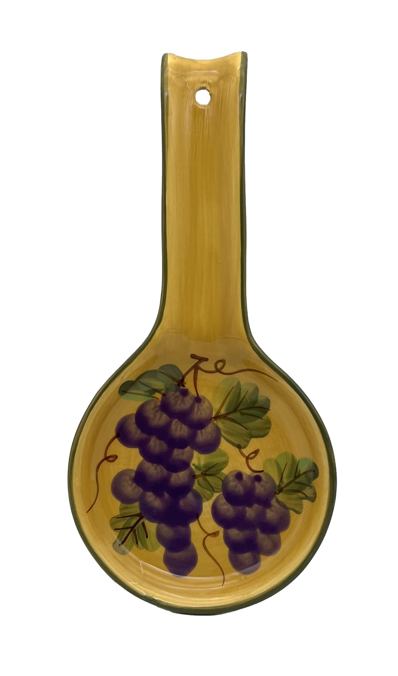 Ceramic Spoon Rest - Grape Wine Design Kitchen Counter Utensil Holder for Spoon, Ladle & Spatula | Elegant Cooking Tool & Décor for Stovetop, Countertop & Dining Table