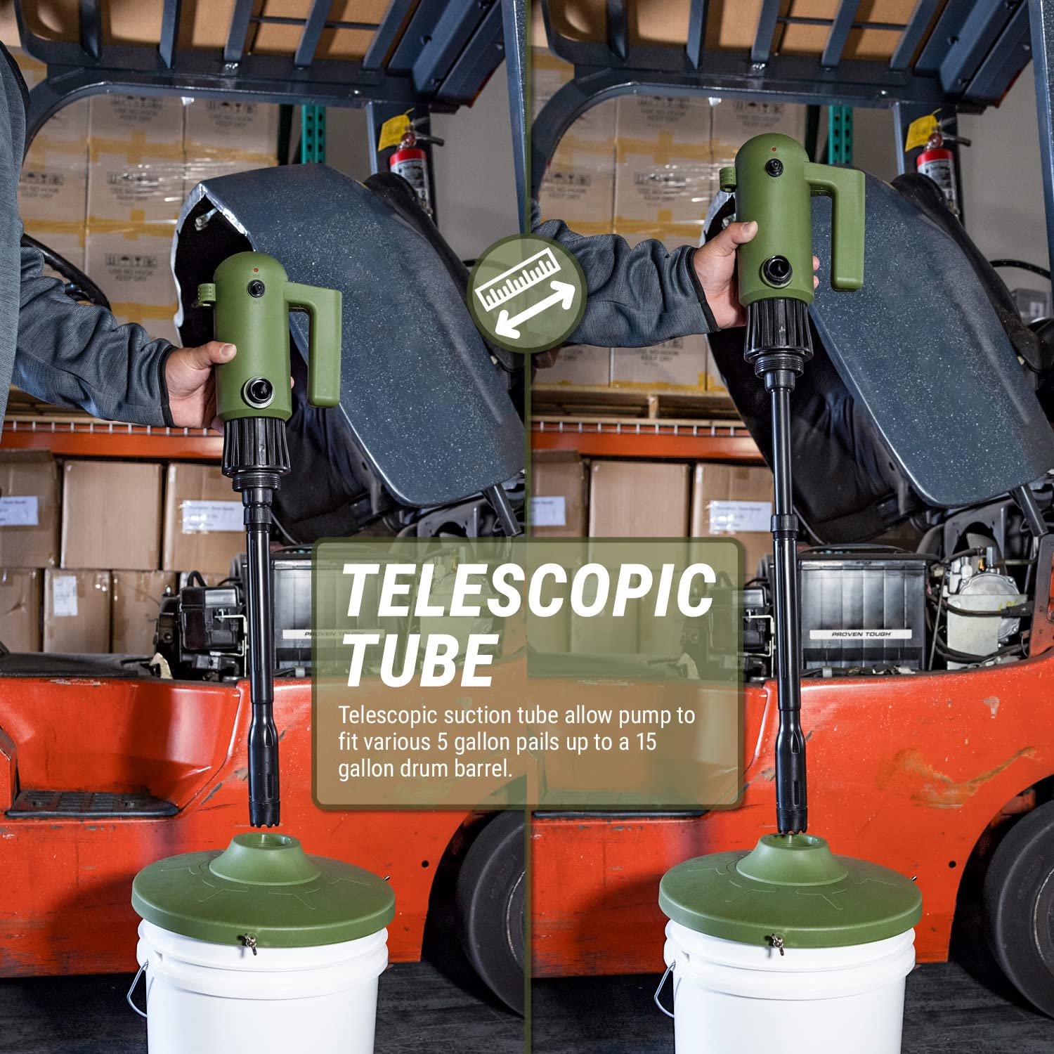 TERA PUMP TRPAIL Telescopic Wall Plug-In Pail Pump - 4.5 GPM Electric Bucket Pump for Engine Oil, Fuel, Agricultural Chemicals, Detergent & Water - Ideal for Garage, Farm, Workshop & Industrial Use