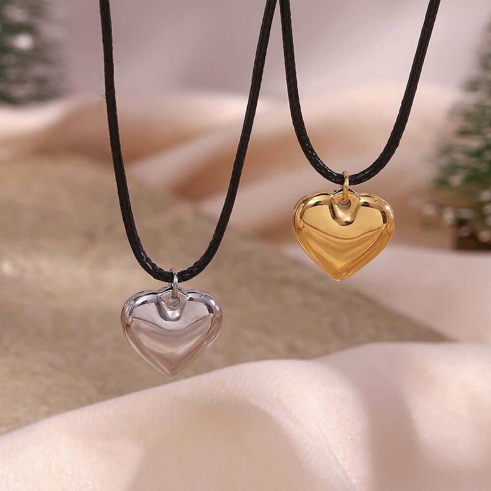 Elegant Black Cord Heart Pendant Necklace in Silver & Gold | Perfect for Valentine's Day Gifts, Anniversary Presents & Romantic Occasions | JDN009