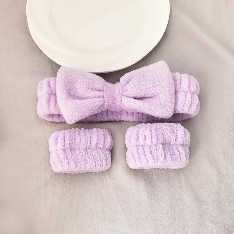 Women's Spa Headband & Wristband Set - Soft Purple Face Washing Headband for Skincare, Makeup & Hair Care - Perfect for Facial Cleansing, Beauty Routines & At-Home Spa Days