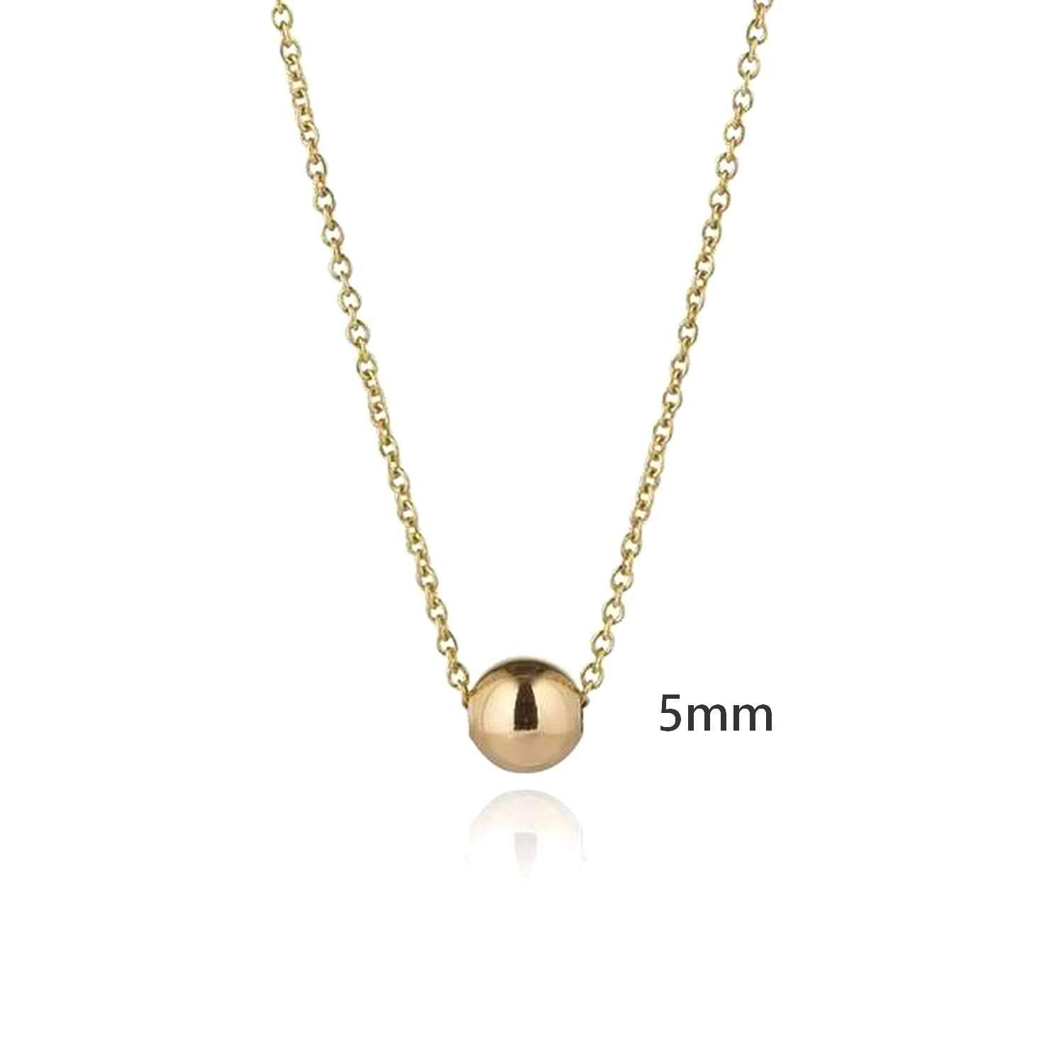 14K Solid Gold Simple Ball Bead Necklace - Dainty Gold Sphere Pendant with Fine Belcher Chain | Minimalist Everyday Jewelry for Women | Perfect for Office, Date Night & Gifting