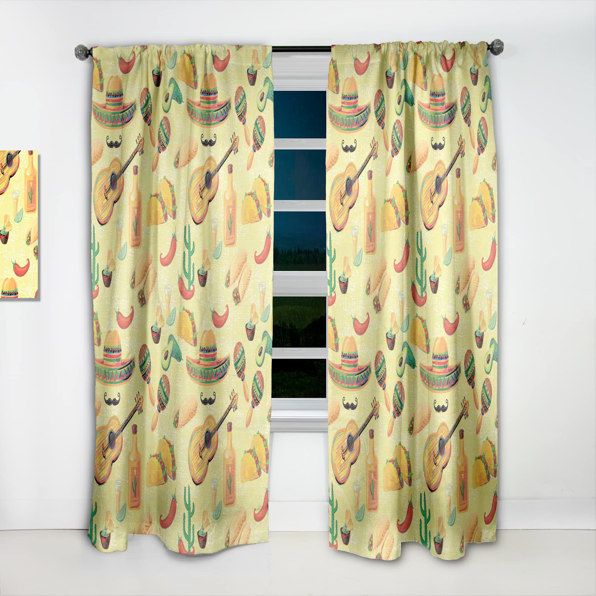 DesignQ Thermal Insulated Blackout Curtains - Mexican Music Pattern Single Panel (52x108 inches) for Bedroom & Living Room - Soundproof & Energy Efficient Window Drapes for Home Decor, Party, and Studio Use