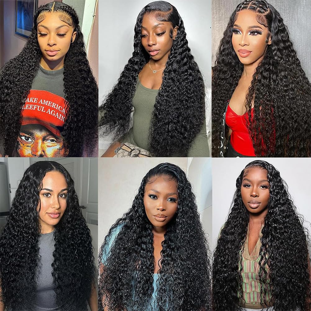 13x6 Deep Wave Lace Front Wigs Human Hair 200% Density - HD Transparent Glueless Wig with Baby Hair & Pre-Plucked Hairline - Natural Black 26 Inch Human Hair Wig for Women - Perfect for Daily Wear, Cosplay, and Special Occasions