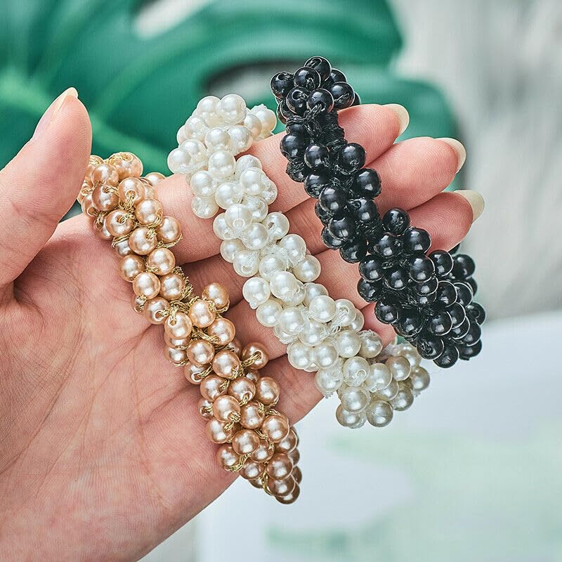 Samyak 6-Pack Imitation Pearl Hair Ties for Women & Girls - Elegant Ponytail Holders Hair Accessories for Weddings, Parties & Everyday Use
