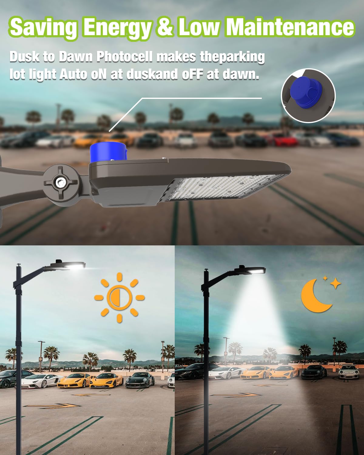 YXL LED Shoebox Light 21000LM 5000K Daylight - IP65 Waterproof Outdoor Area Light with Dusk to Dawn Photocell - Perfect for Parking Lots, Sports Stadiums, Warehouses & Building Exteriors