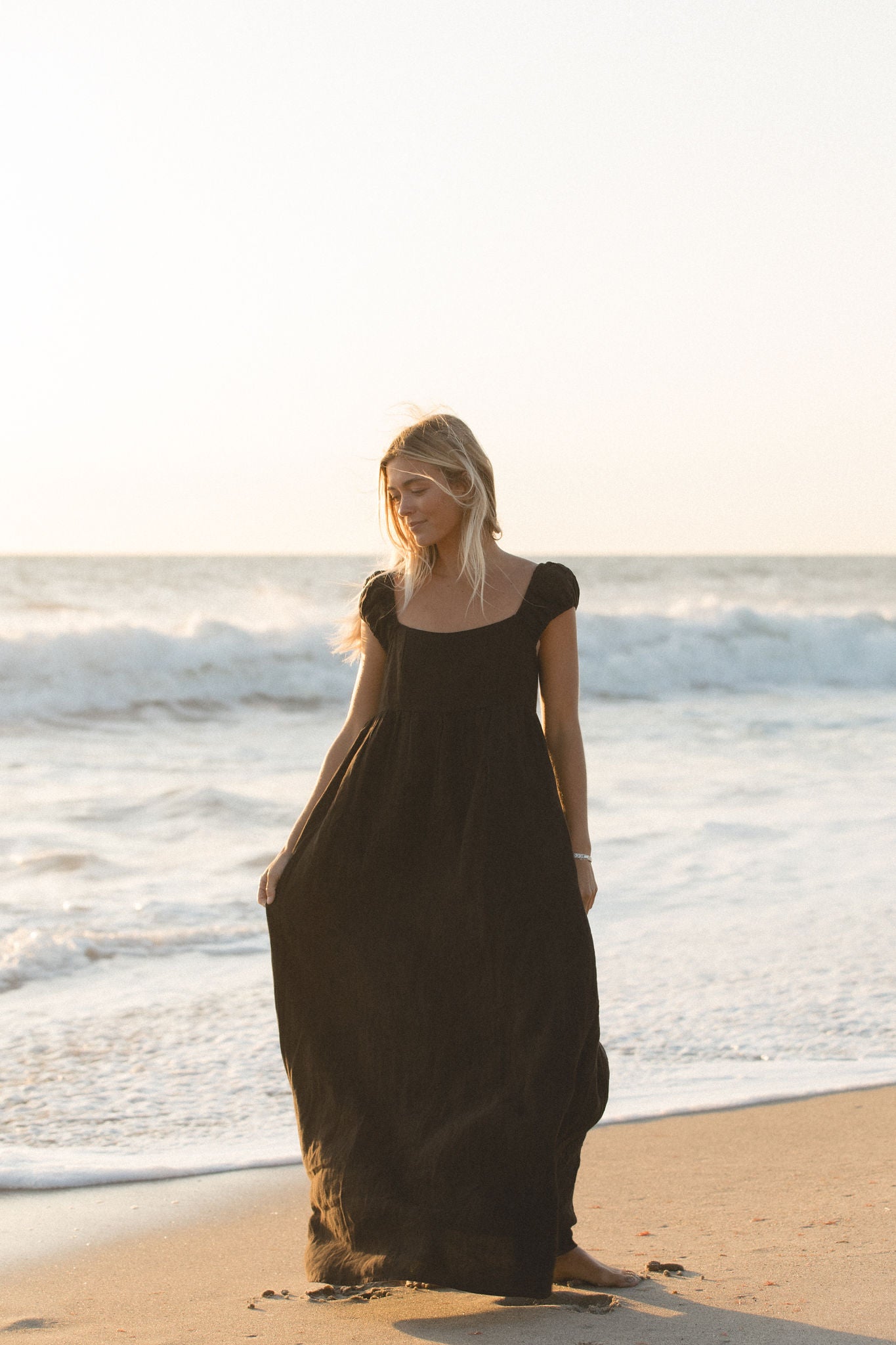 Florence Linen Black Maxi Dress for Women - Soft Breathable Summer Long Dress - Perfect for Beach, Vacation & Casual Wear
