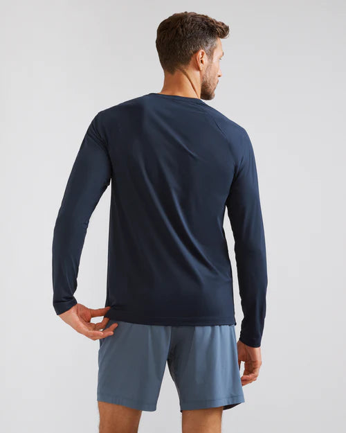 Rhone Men's Reign Long Sleeve Trim Fit Performance T-Shirt - Moisture Wicking, Breathable Workout Shirt for Running & Gym - True Navy Blue