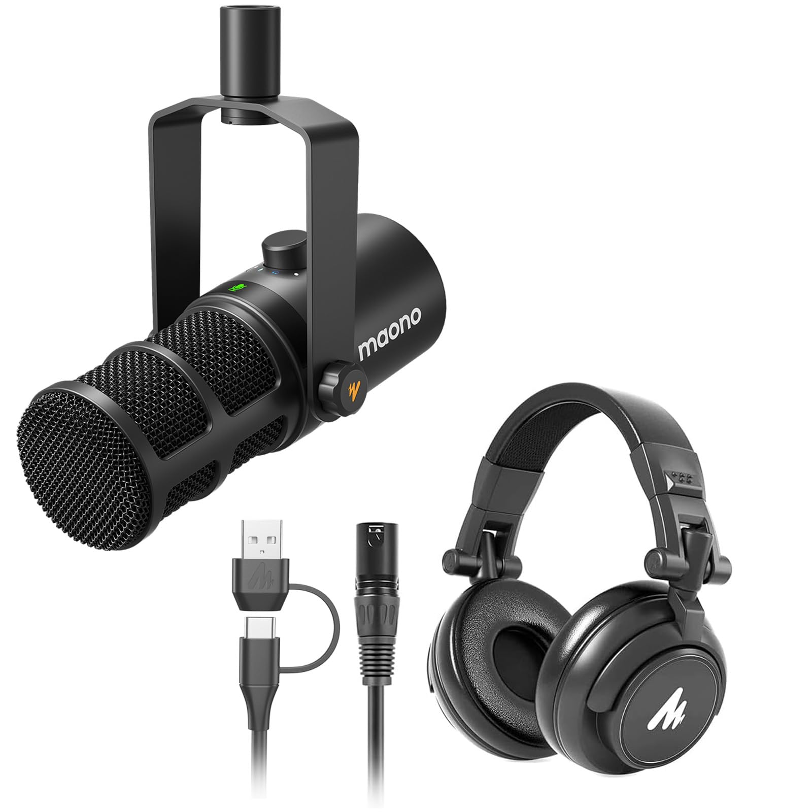 MAONO PD400X Professional Dynamic Podcast Microphone & AU-MH601 Studio Monitor Headphones Bundle - Perfect for Podcasting, Live Streaming, Music Recording, YouTube Videos & Home Studio Setup