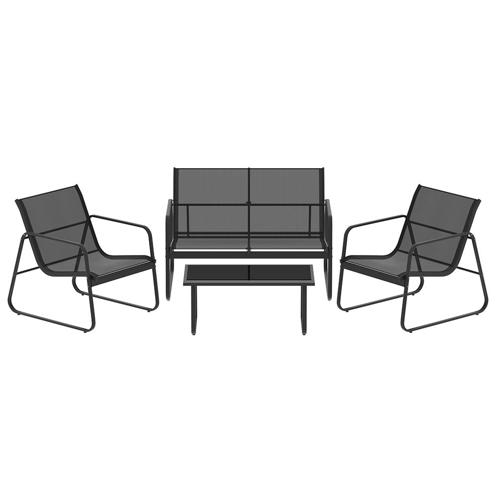4-Piece Outdoor Patio Furniture Set - Black Metal Garden Dining Table and Chairs for Backyard, Deck, or Poolside Relaxation