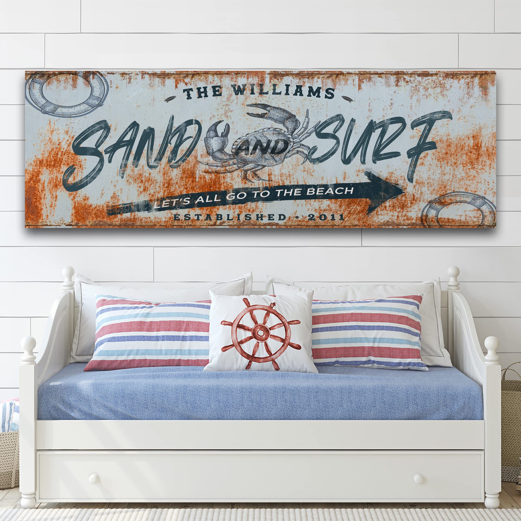 Personalized Coastal Beach Sign Wall Decor - Large Custom Canvas Art for Home, Living Room, Bedroom & Porch - Ocean Themed Rustic Wall Hanging 48x16 inches - Perfect for Beach House Decor, Nautical Theme & Coastal Interior Design