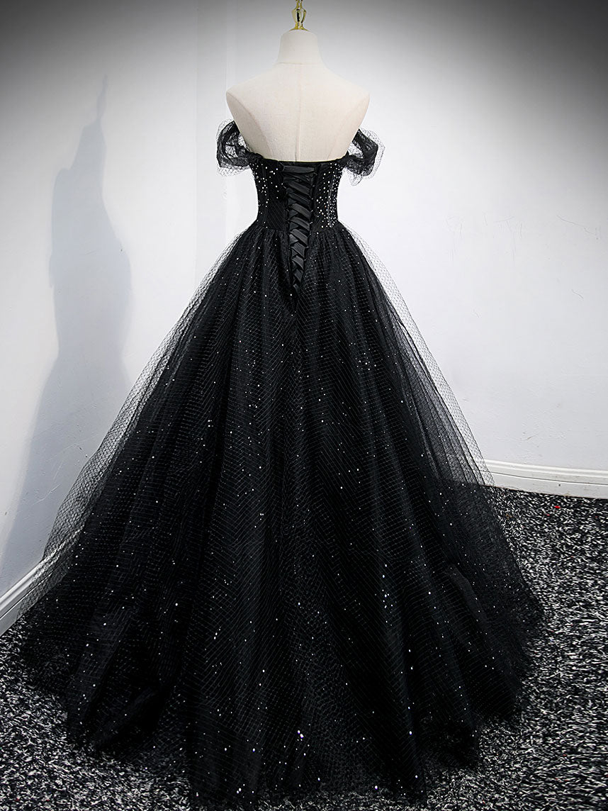 Elegant Black Sweetheart Off-Shoulder Tulle Long Prom Dress for Women | Formal Evening Gown for Homecoming, Wedding, Party & Special Occasions