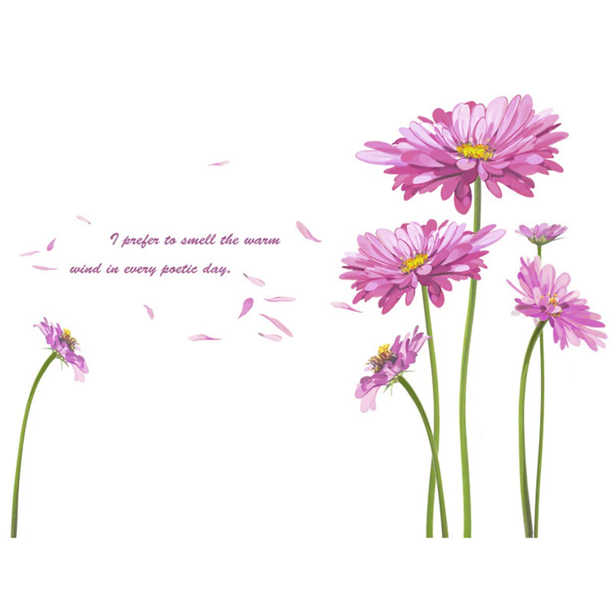 Pink Daisy Floral Wall Decals - Removable Flower Wall Stickers for Bedroom, Living Room & Nursery Decor - Sweet Peony Wall Art Murals - Perfect for Girls' Rooms, Home Makeovers & DIY Wall Decorations