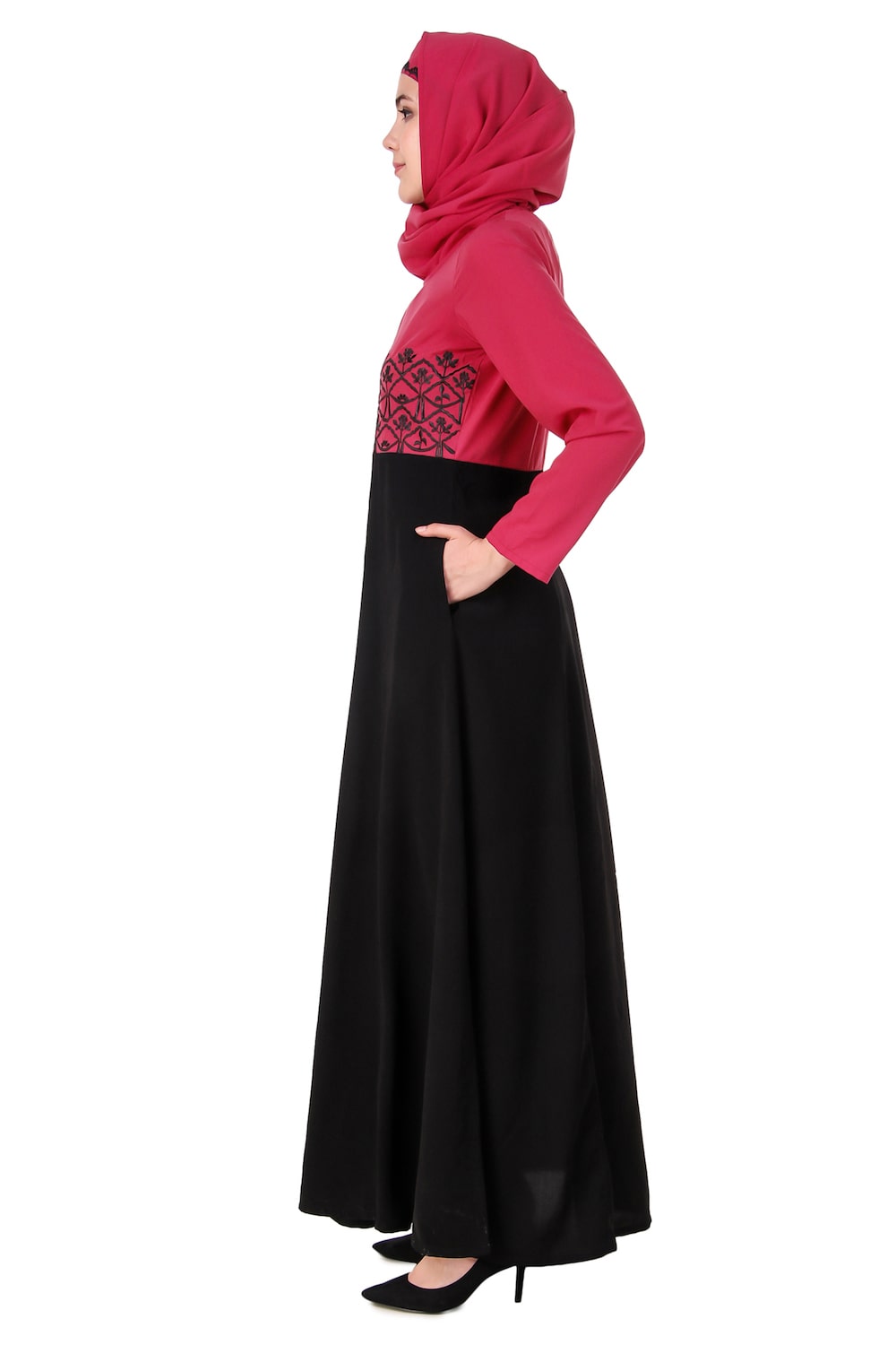 Elegant Floral Embroidered Dual Color Anarkali Abaya Dress for Women | Islamic Modest Fashion | Perfect for Eid, Weddings & Special Occasions