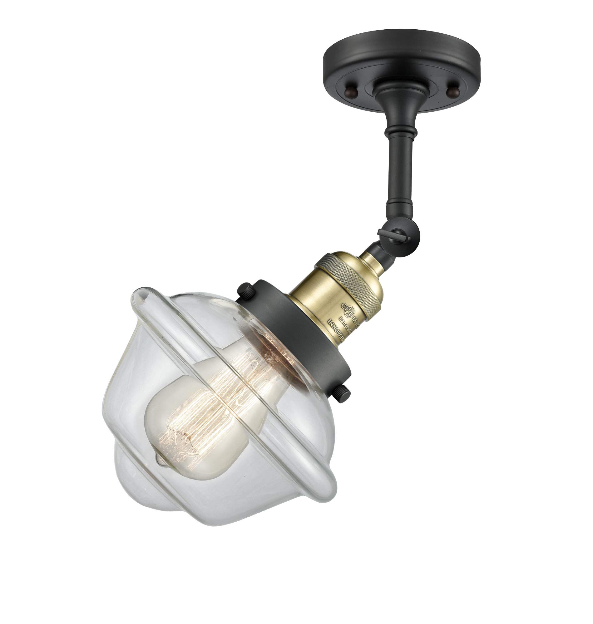 Innovations 201F-AB-G534 1-Light Semi-Flush Mount Ceiling Fixture in Antique Brass - Perfect for Bedroom, Hallway, or Entryway Lighting