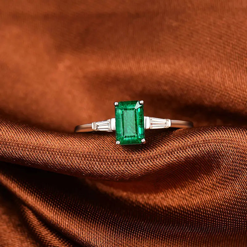 14K White Gold Emerald and Baguette Diamond Wedding Ring for Women - Elegant Bridal Jewelry for Engagement, Anniversary & Special Occasions
