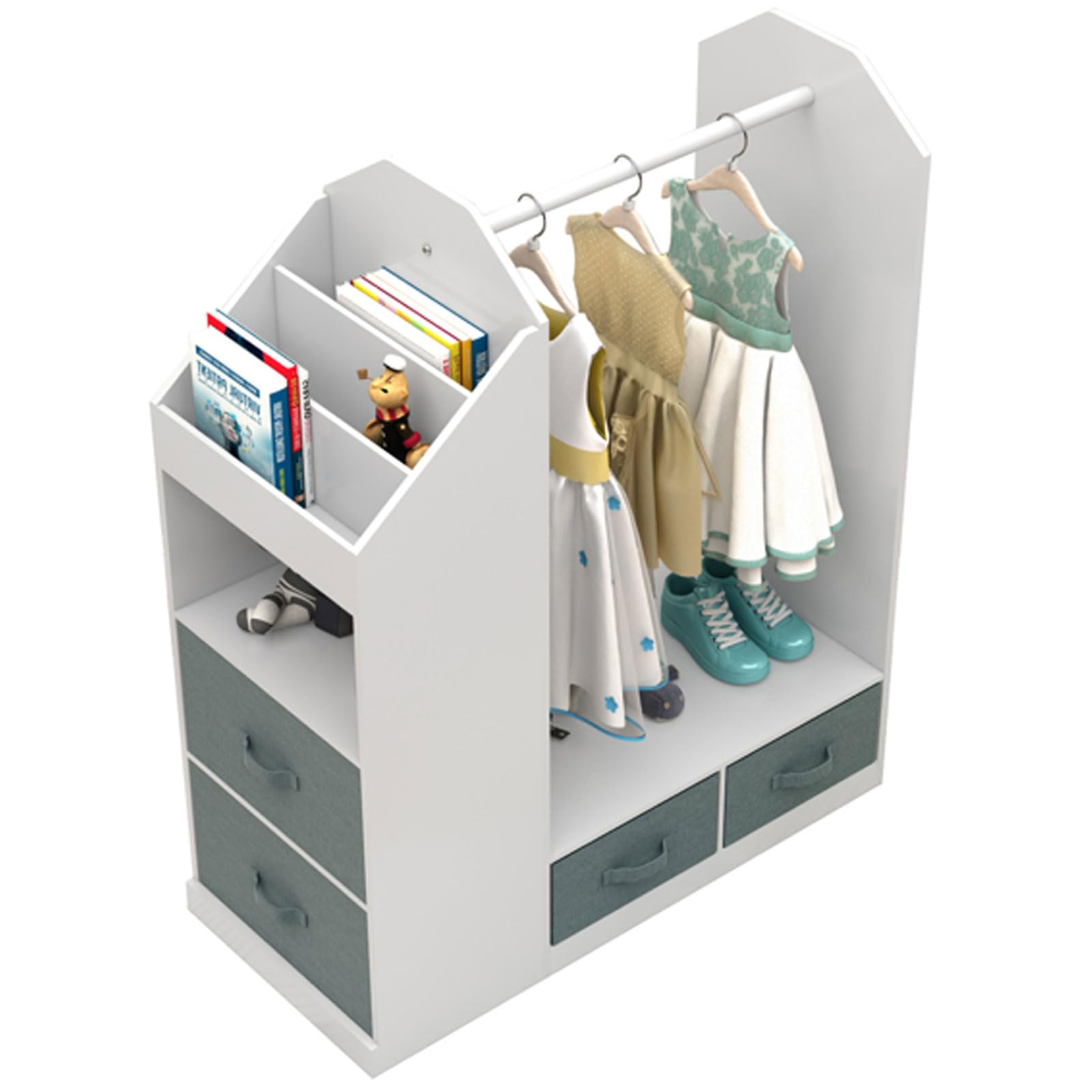Kids Dress Up Storage Organizer with Mirror & Storage Bins - Hanging Costume Closet for Bedroom & Playroom | Perfect for Pretend Play, Dress Up Parties & Toy Organization