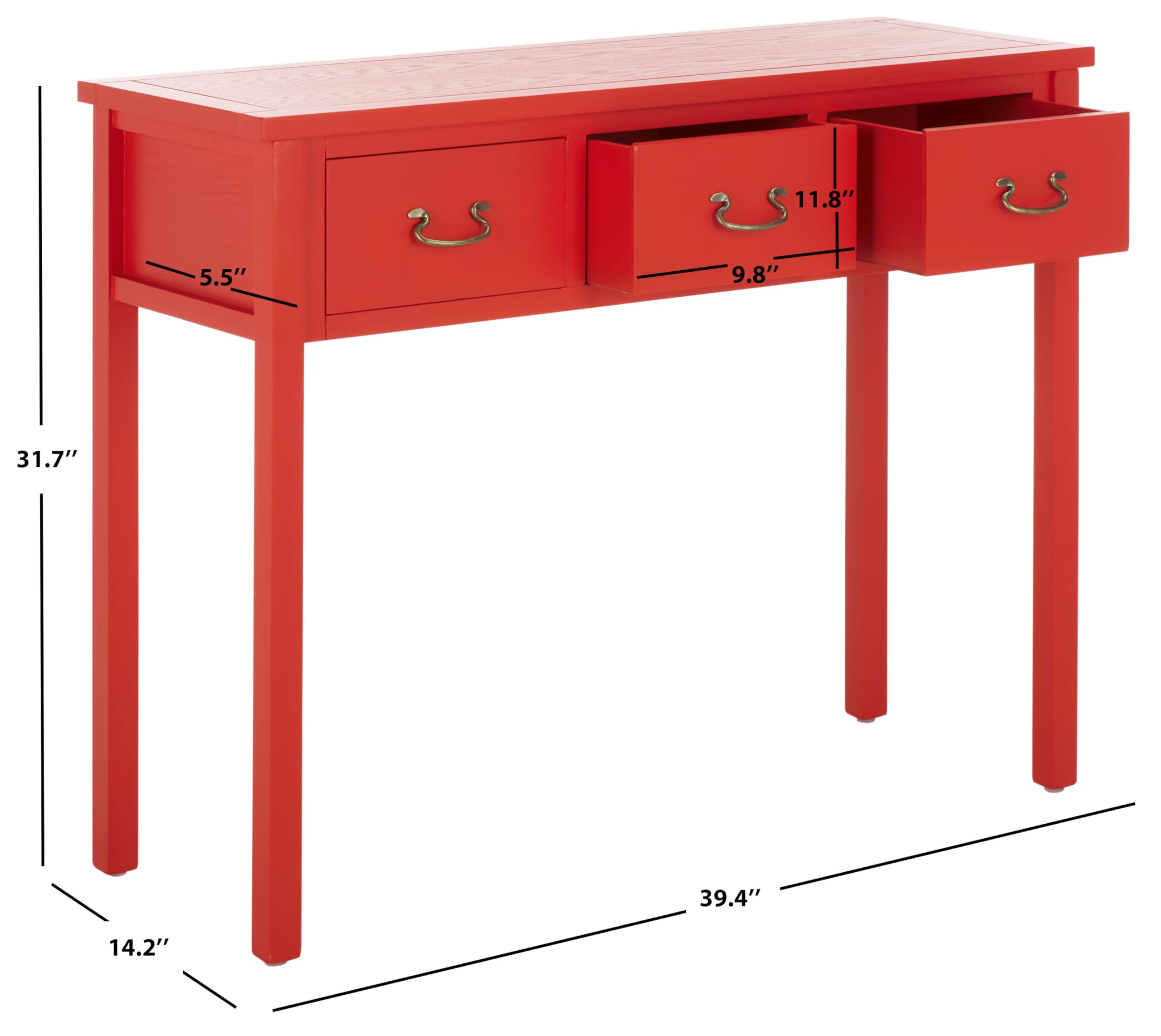 SAFAVIEH Cindy Farmhouse 3-Drawer Console Table - Rustic Red Entryway Table for Living Room, Hallway & Bedroom Decor