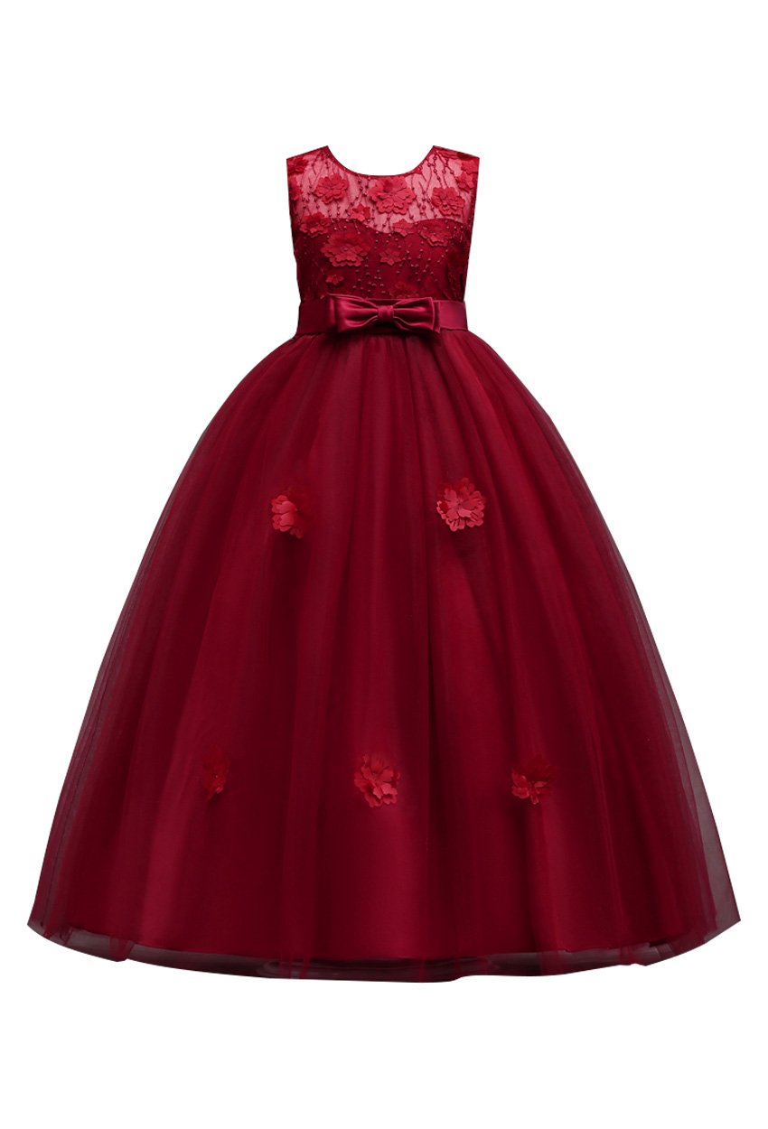 Girls Lace Floral Princess Dress - Sleeveless Layered Gown for Weddings, Parties & Special Occasions | Perfect for Flower Girls, Birthday Celebrations & Formal Events