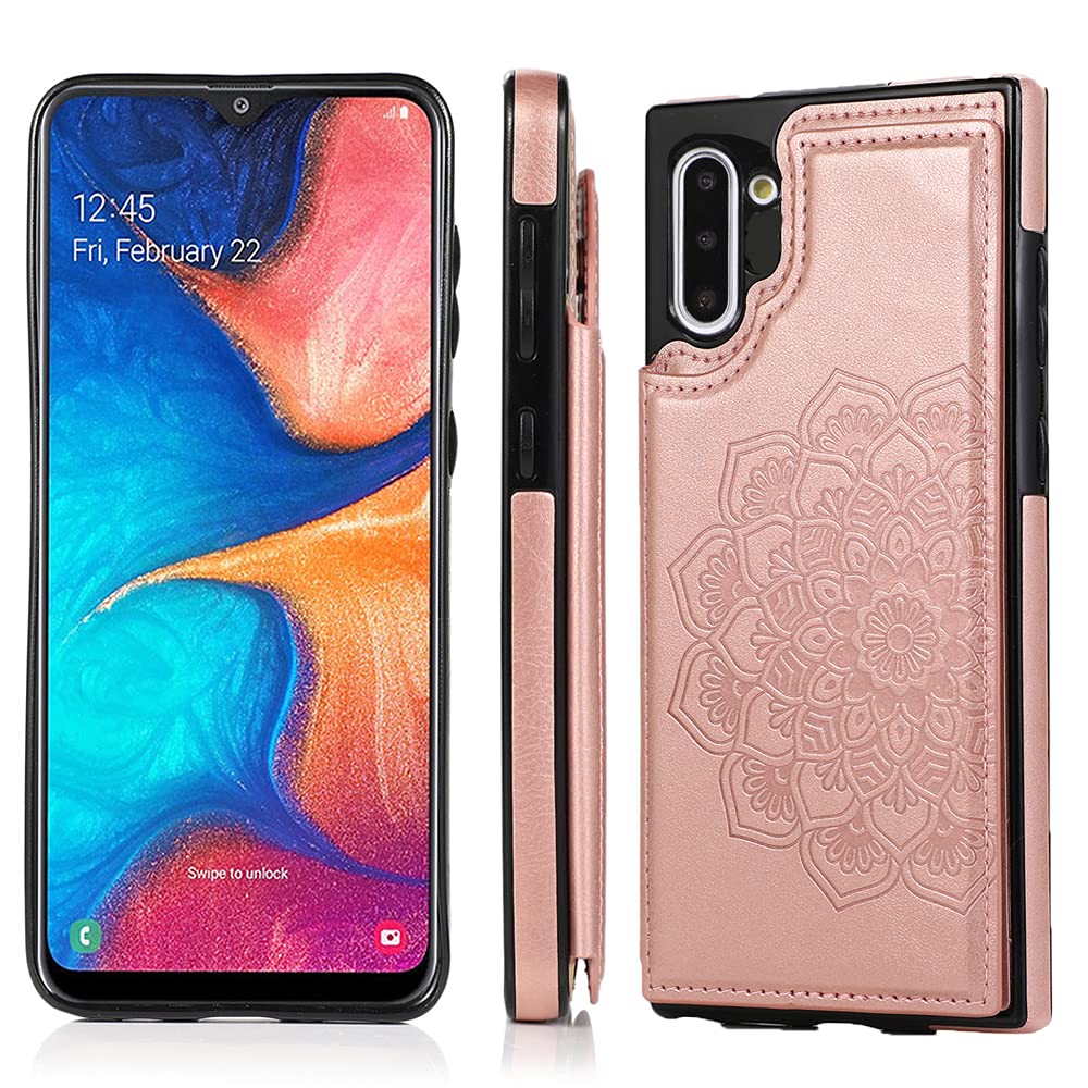 Premium PU Leather Wallet Case for Samsung Galaxy Note 10 with Card Holder & Kickstand - Rose Gold Women's Protective Cover with Tempered Glass Screen Protector | Perfect for Business, Travel & Everyday Use