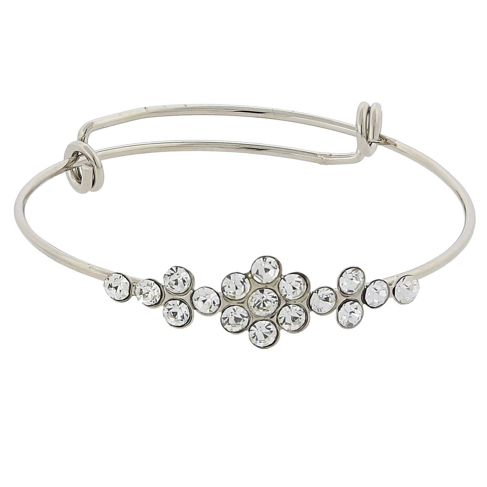 1928 Clear Crystal Flower Wire Bangle Bracelet for Women - Elegant Fashion Jewelry Gift for Wedding, Party & Special Occasions