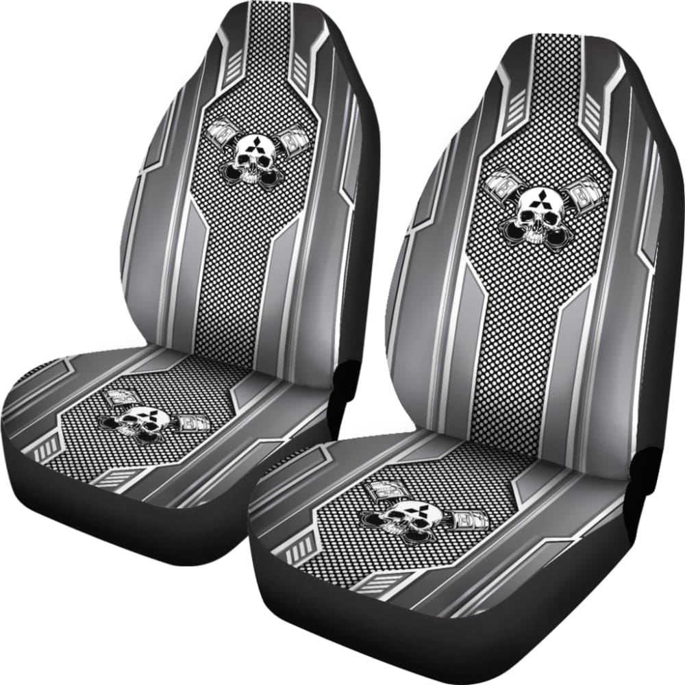 Black & White Skull Print Car Seat Covers for Mitsubishi - Durable Mechanic Style Auto Accessories - Perfect for Car Enthusiasts & Custom Vehicle Decor