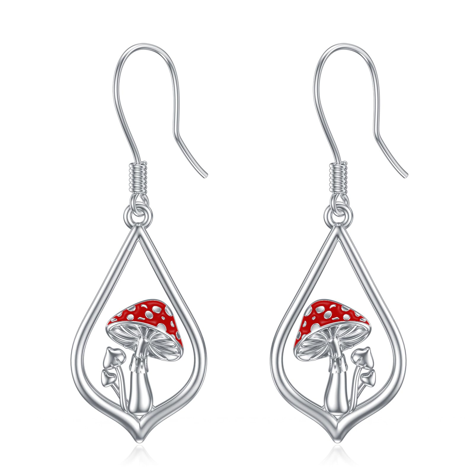 VONALA Sterling Silver Magical Mushroom Dangle Earrings for Women - Red Mushroom Drop Earrings, Unique Mushroom Jewelry Gifts for Women, Teens & Girls (Perfect for Birthday, Festival & Boho Fashion Accessories)