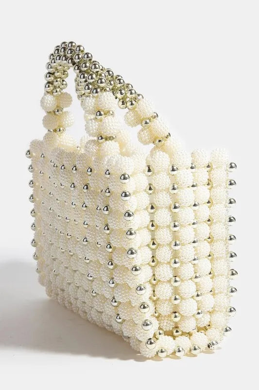 Elegant Metallic and Pearl Cluster Beaded Handbag for Women - Perfect for Evening Parties, Weddings & Special Occasions