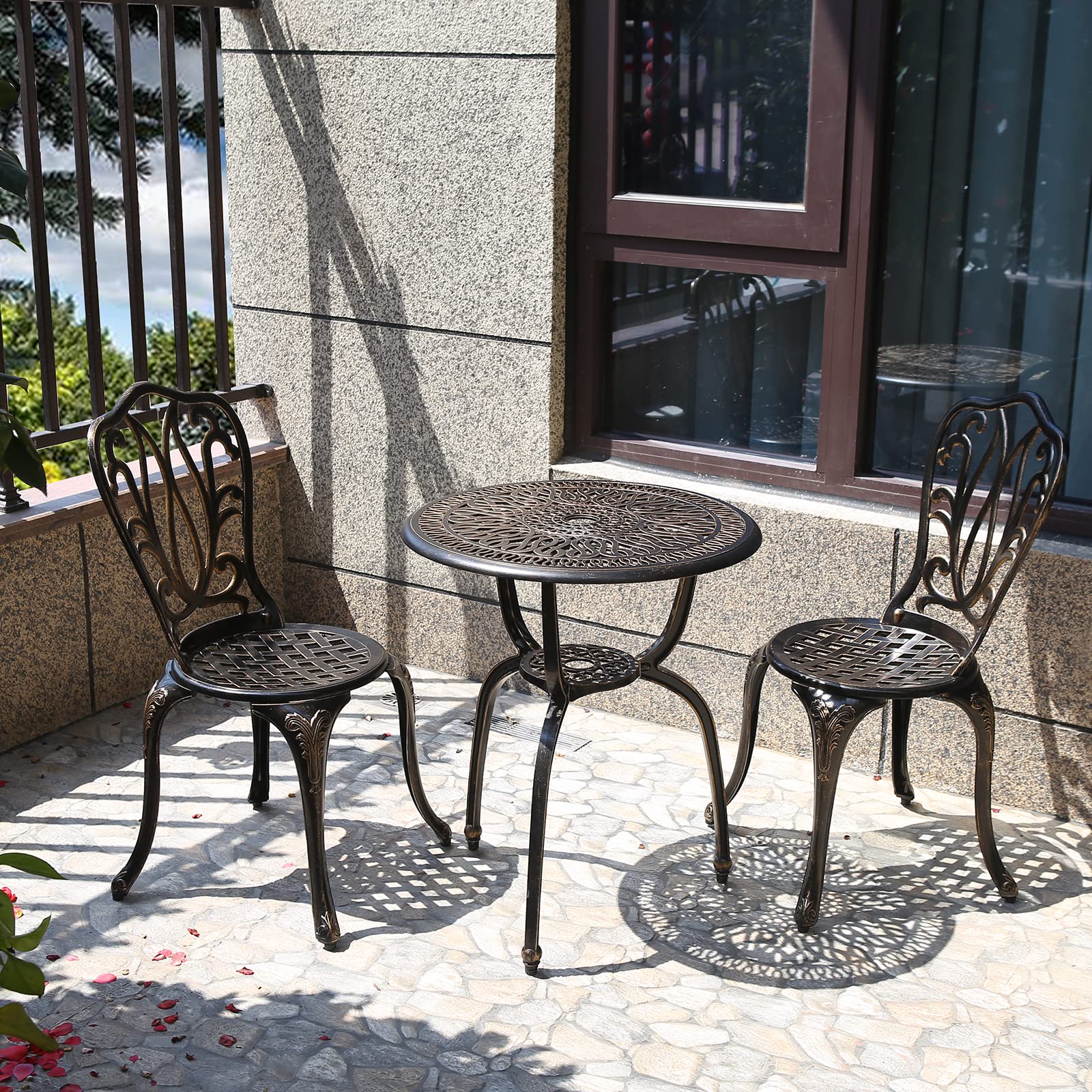 3-Piece Outdoor Bistro Set - Rust-Resistant Cast Aluminum Patio Table & Chairs for Garden, Porch, Park - Antique Copper Finish - Perfect for Backyard Dining, Coffee Breaks & Outdoor Relaxation