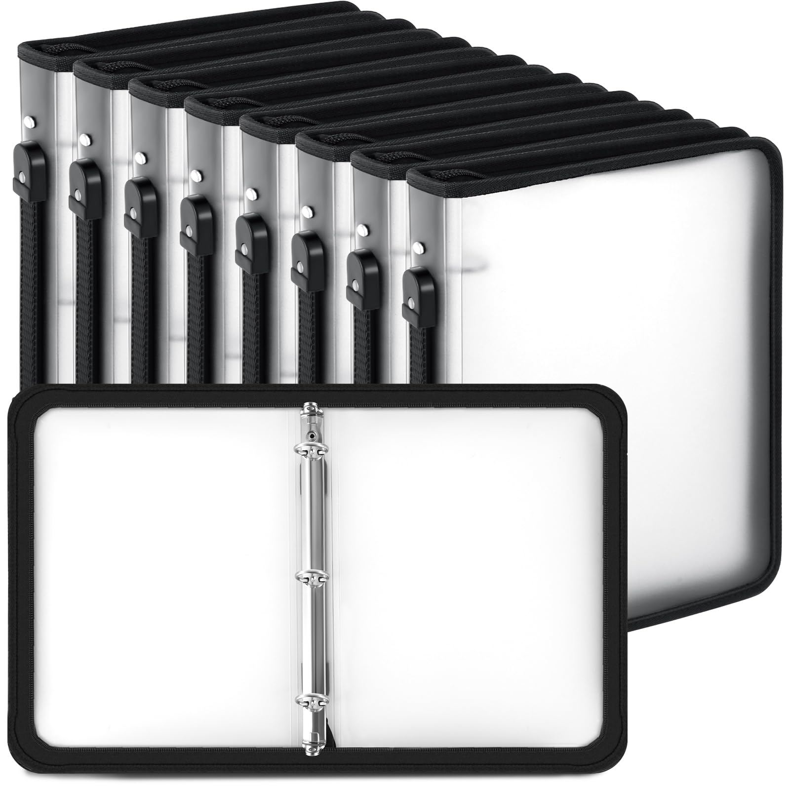 8-Pack 2 Inch White Zipper Binders with 3-Ring Cover - Refillable Plastic Clear File Organizer for School, Office & Home - Perfect for Projects, Assignments, Memos & Document Storage