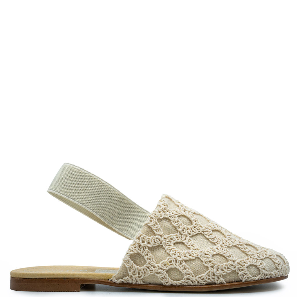 Spain+Co Beige Crochet Slingback Sandals - Comfortable Women's Summer Shoes for Beach, Vacation & Casual Outfits