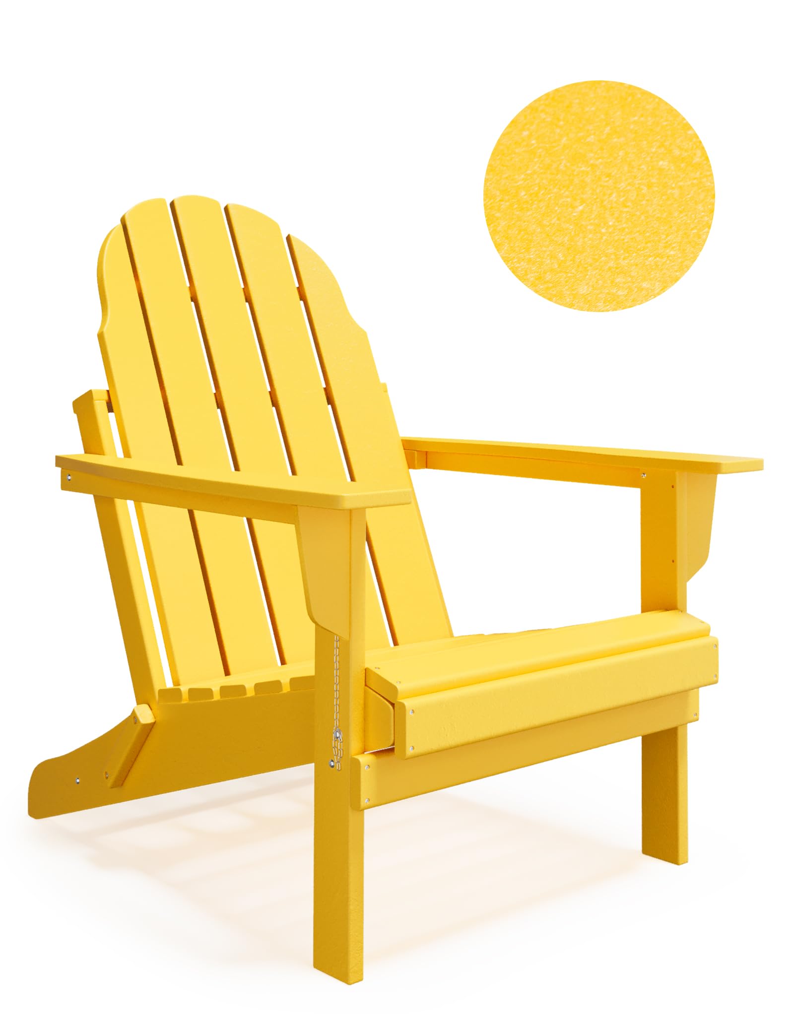 Durable HDPE Poly Lumber Folding Adirondack Chair - All-Weather Resistant Oversized Outdoor Patio Furniture for Balcony, Porch, Lawn, Backyard, Deck, Garden & Camping - Easy Assembly, Yellow - Perfect for Relaxing in Sun, Poolside Lounging & Outdoor Entertaining