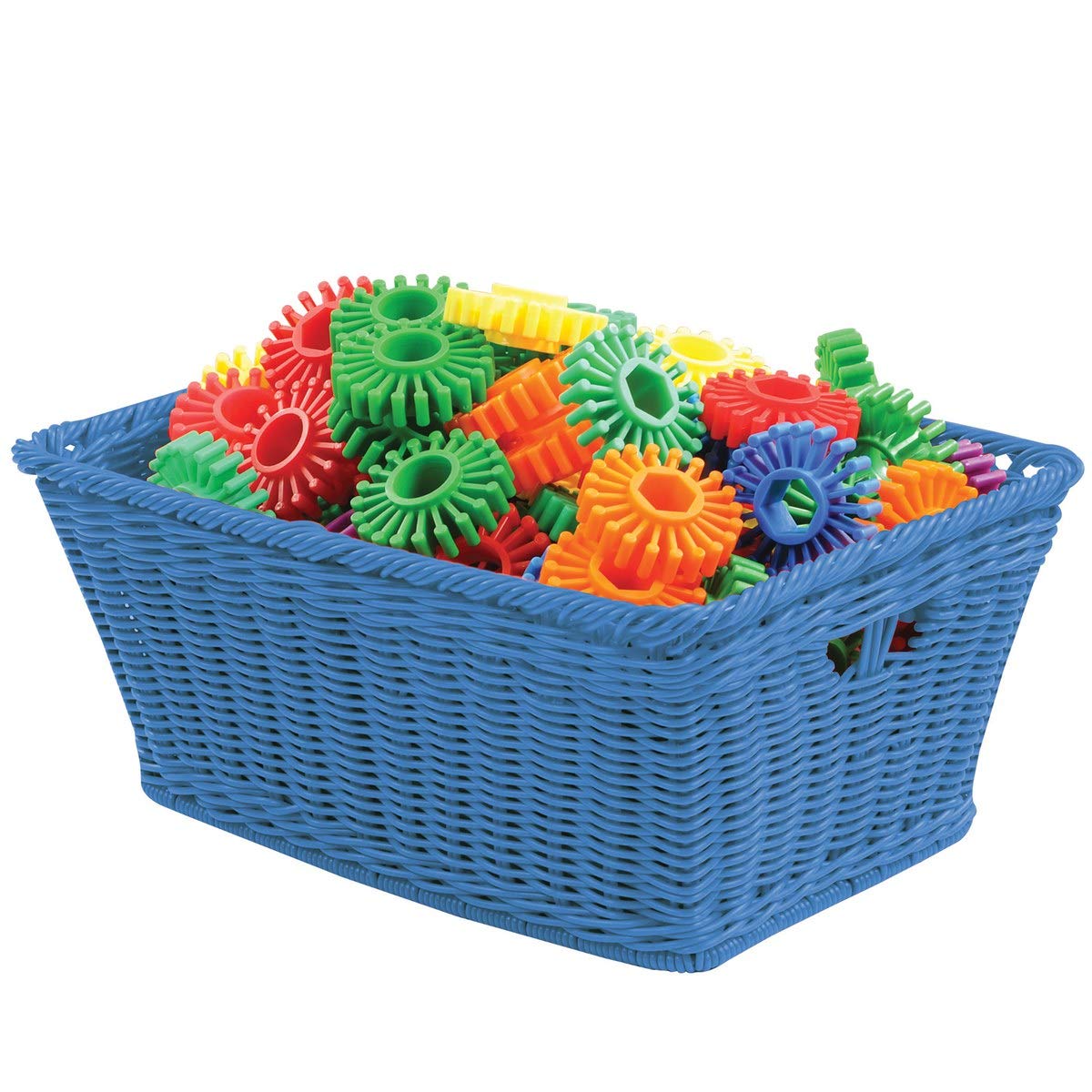 Kaplan Early Learning Small Washable Woven Plastic Wicker Baskets - Blue - Set of 10 | Durable Storage Bins for Classroom, Playroom & Home Organization