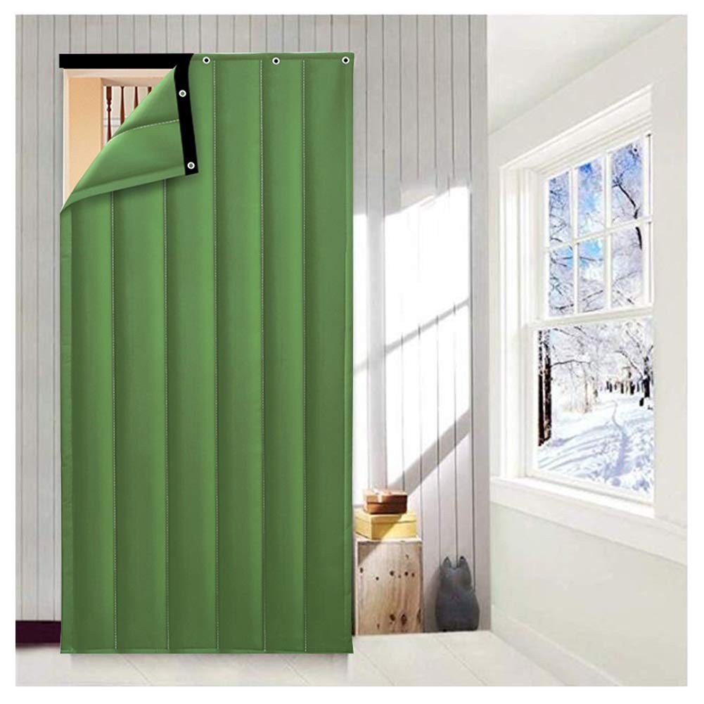 Thermal Insulation PU Door Curtain - Winter Waterproof Blackout Panel with Removable Adhesive Strip - 150x230cm Green - for Patio, Greenhouse, Garage & Home Energy Efficiency