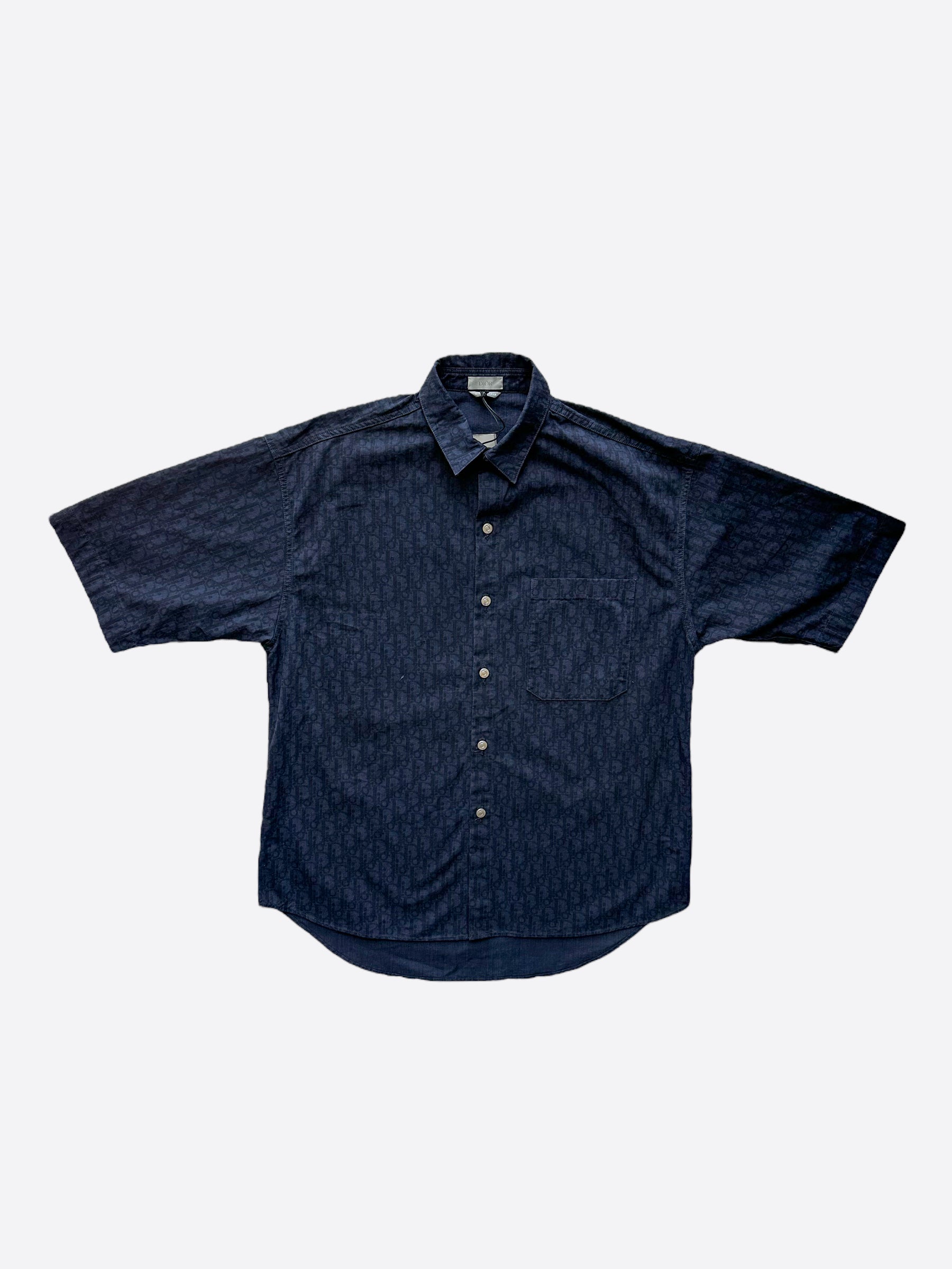 Dior Blue & Black Oblique Denim Button Up Shirt for Men - Stylish Casual & Business Wear - Perfect for Office, Date Night & Weekend Outings