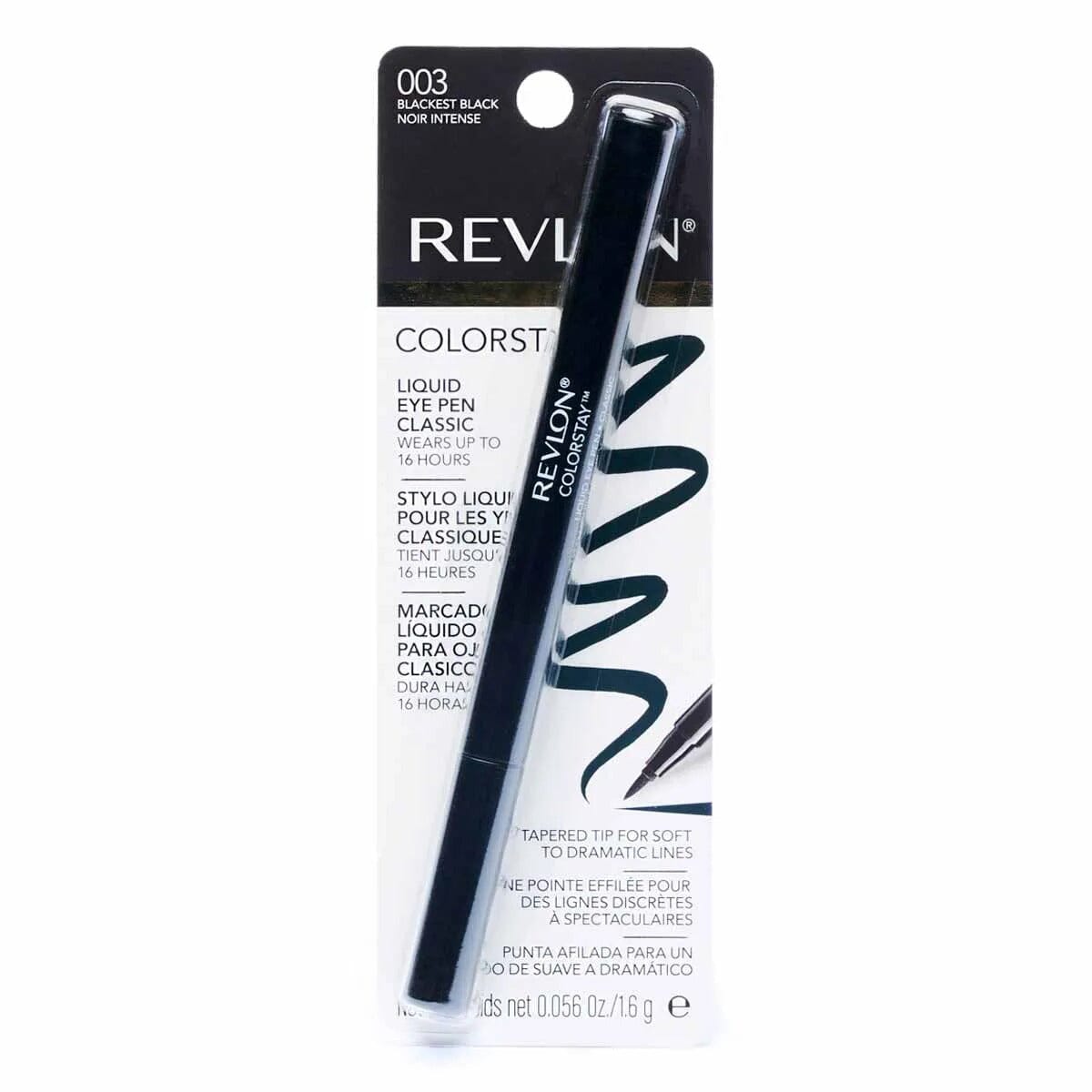 Revlon ColorStay Liquid Eye Pen Eyeliner - Classic Blackest Black (003) 1.6g - Long-Lasting, Smudge-Proof Waterproof Eyeliner for Everyday Makeup & Special Occasions
