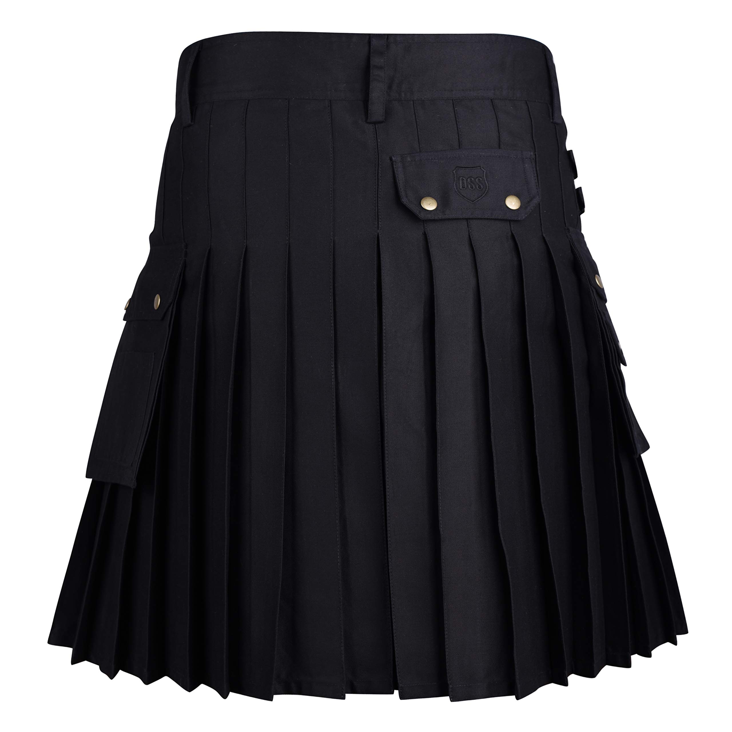 Men's Black Cotton Utility Kilt with Cargo Pockets - Durable & Stylish Kilt for Outdoor Activities, Festivals & Cosplay