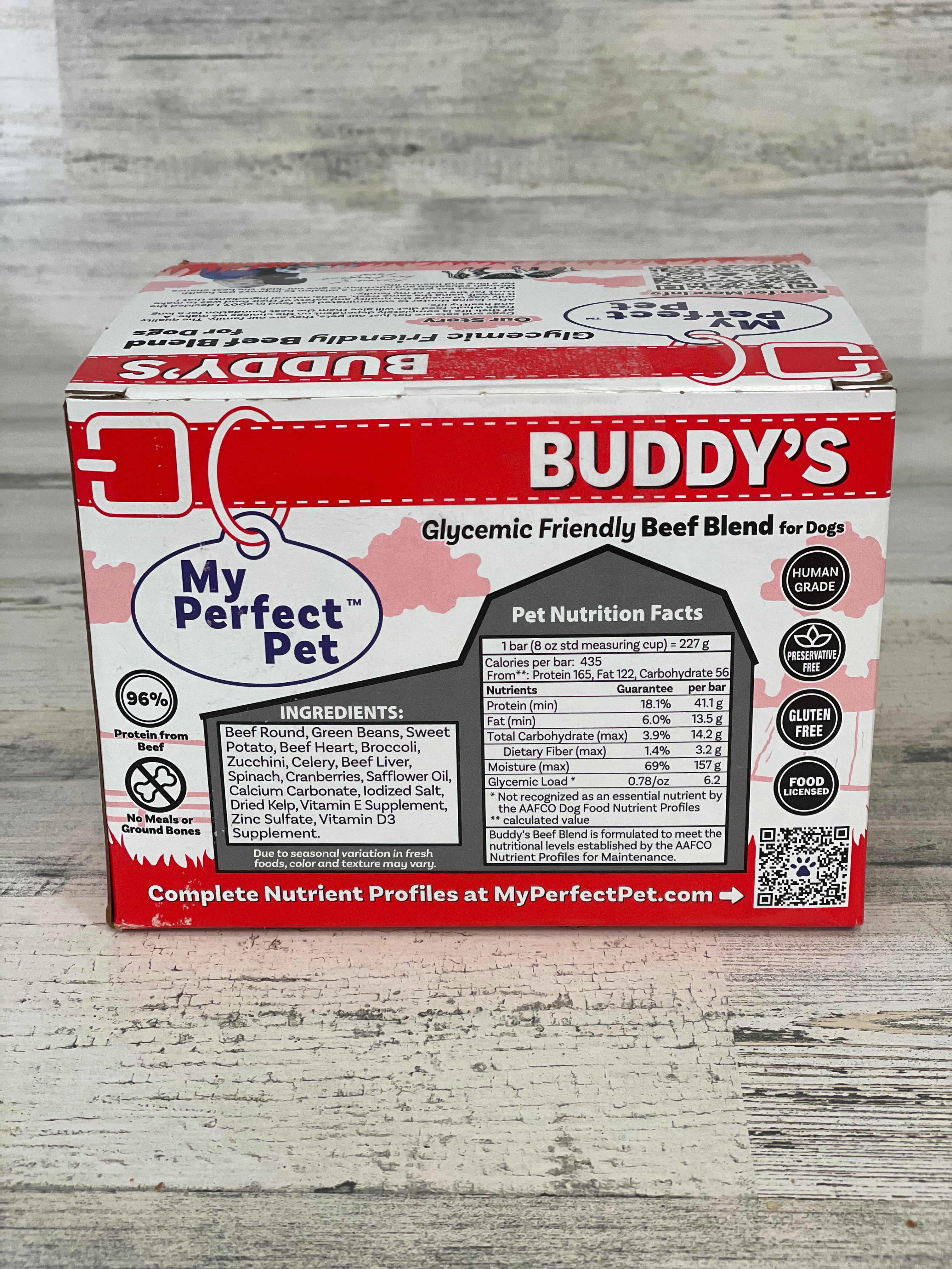 My Perfect Pet Buddy's Low Glycemic Frozen Beef Dog Food - Grain-Free, High Protein for Diabetic & Weight Management Dogs - Perfect for Meal Prep & Training Treats