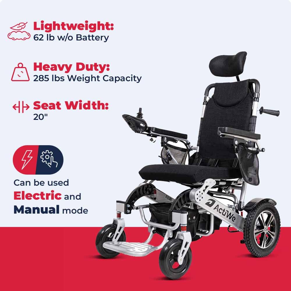 **WX9000 Electric Wheelchair for Adults - Foldable, Reclining, All-Terrain Motorized Wheelchair with Portable Design | Silver | Ideal for Indoor & Outdoor Mobility, Travel, and Daily Use**