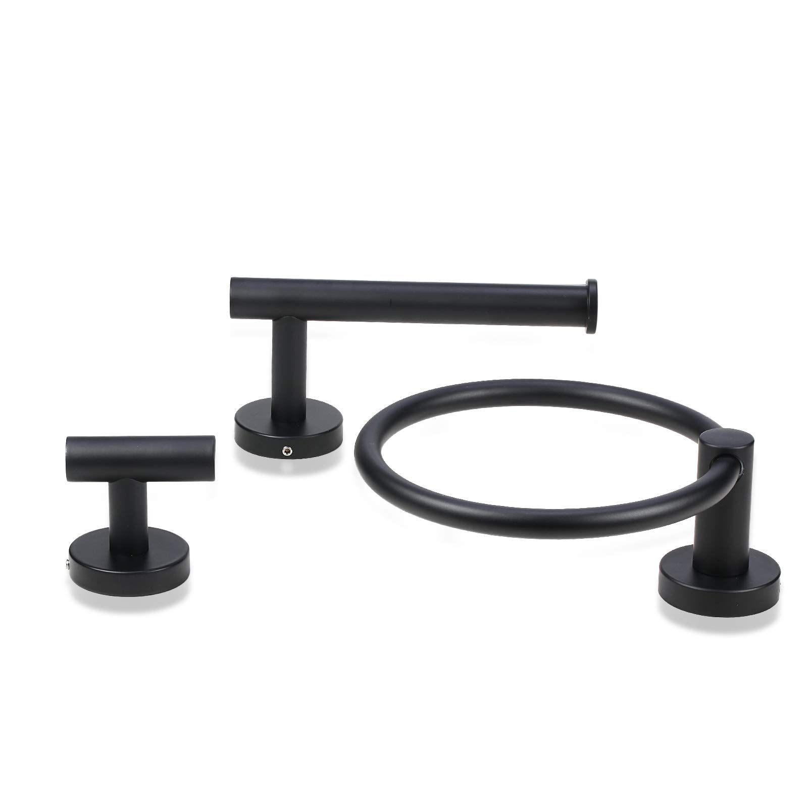 Premium 3-Piece Bathroom Hardware Set - Matte Black Stainless Steel Robe Hook, Hand Towel Holder & Toilet Paper Holder | Heavy Duty Wall Mounted Towel Rack for Bathroom Organization | Perfect for Modern Homes, Apartments & Guest Bathrooms