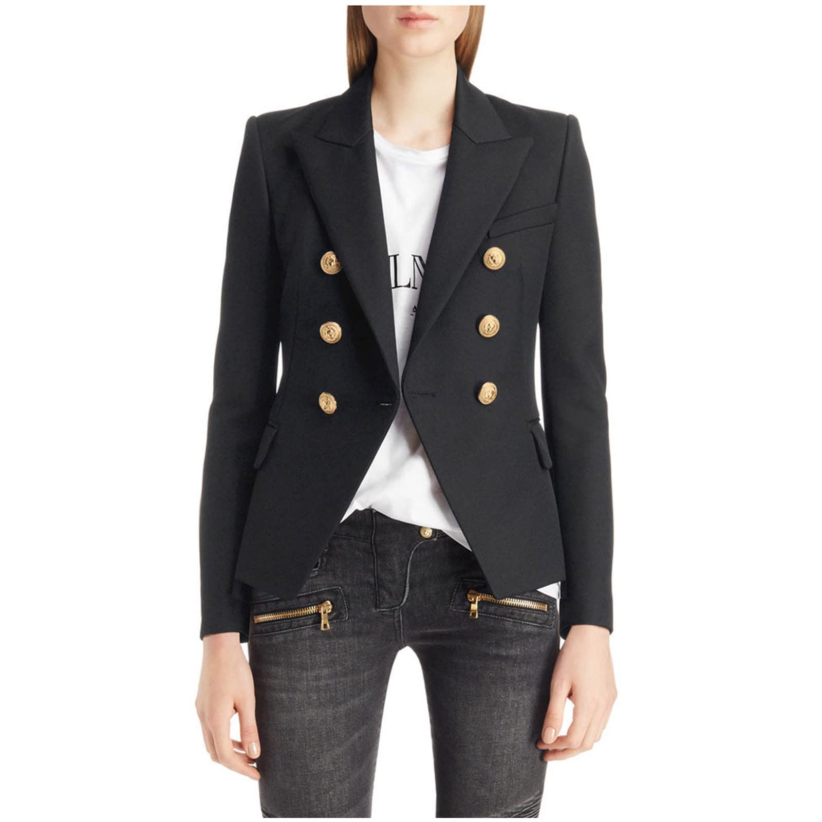 Women's Cropped Blazer Jacket - Double Breasted Work Coat for Office & Casual Wear